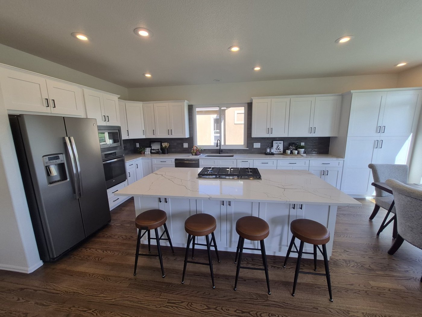 Modern White Island Kitchen — after refinishing